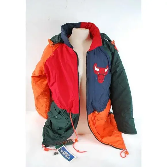Sports Pro Chicago Bulls Men’s Small Colorblock Puffy Hooded Jacket NBA NWT Rare - Picture 3 of 15